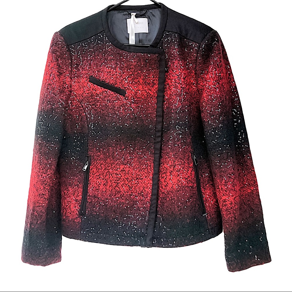 Gas Jeans Blazer Wool Blend Sequin Knit Zip | L